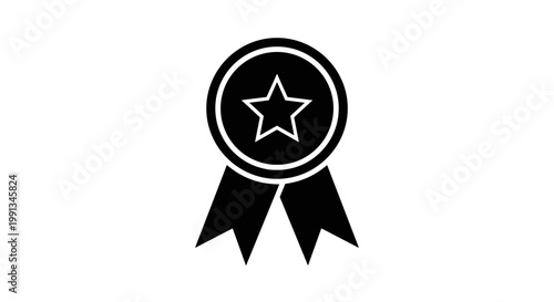 Black Star Award Ribbon Icon.