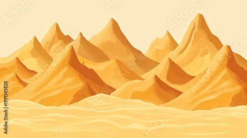 Golden desert mountain peaks illuminated by soft morning light, a serene and vast natural landscape scene.