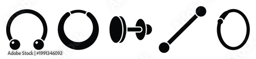 Different types of body piercing jewelry such as barbells, rings, and labrets for modern fashion accessory use