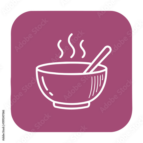Hot bowl with spoon food icon simple line drawing