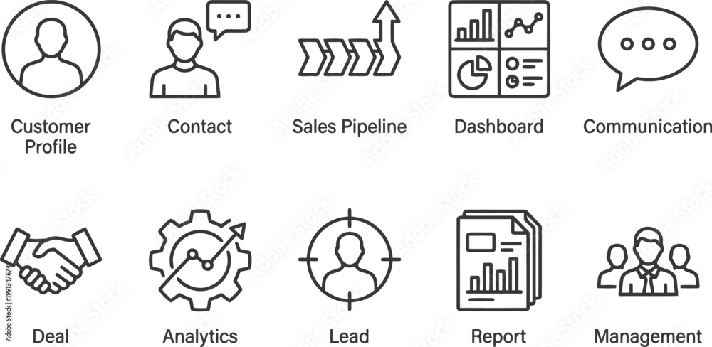 Fototapeta premium business icons set, sales pipeline, customer profile, communication
