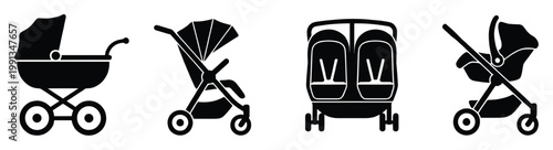 Collection of essential baby strollers and prams for safe infant transport and convenient parent mobility