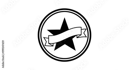 Black star with banner logo.