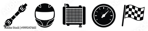 Automotive parts and racing equipment icons for car industry and motorsport projects.