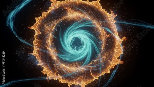 Mesmerizing ring of fire with dynamic blue energy pulses and swirling glowing lights animation