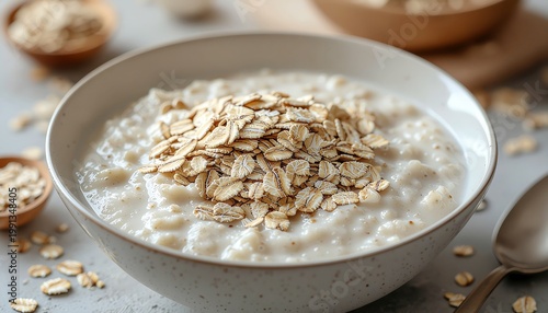 Close up of a Bowl of Cooked Oatmeal Healthy Breakfast Concept