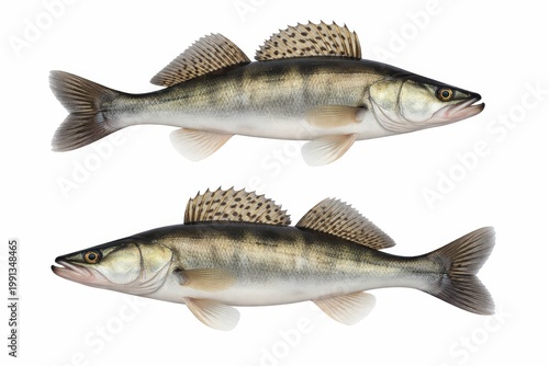 Two zander fish isolated against a plain background.