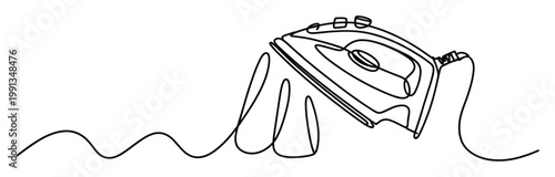 Continuous line drawing of a modern electric iron for domestic use, great for home appliance promotions.