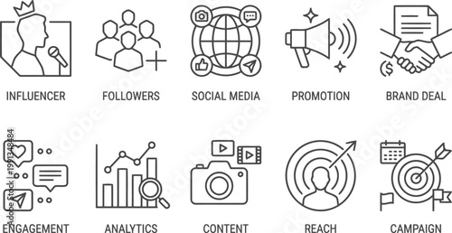 set of social media and marketing icons