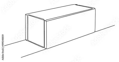 Continuous line drawing of a minimalist rectangular block providing a simple geometric form for various educational and architectural applications