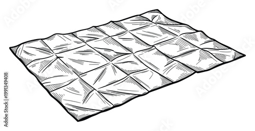 Handdrawn outline of a rectangular quilted fabric texture with puffed sections suitable for textile and comfort themes