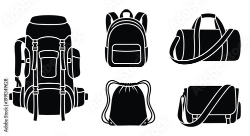 Versatile collection of various bag types like hiking backpack, duffel bag, and messenger bag perfect for travel, education, and lifestyle designs