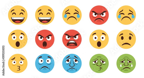 Collection of diverse emoji faces expressing various emotions.