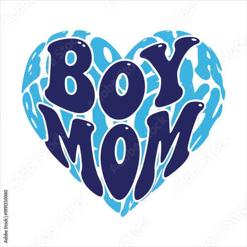 Blue heart shape with "boy mom" text in a groovy bubble font mom life hand drawn typography motherhood parenting maternity positive celebration lifestyle illustration lettering