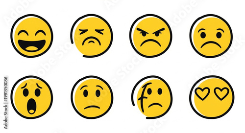 Collection of Diverse Emoji Faces Expressing Various Emotions.