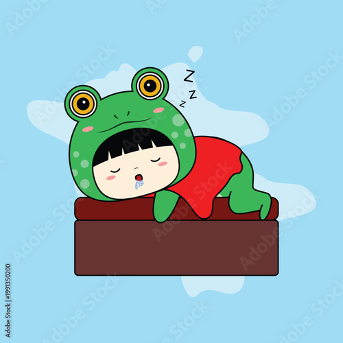 a girl wearing a frog mascot costume. Vector Illustration. EPS 10.