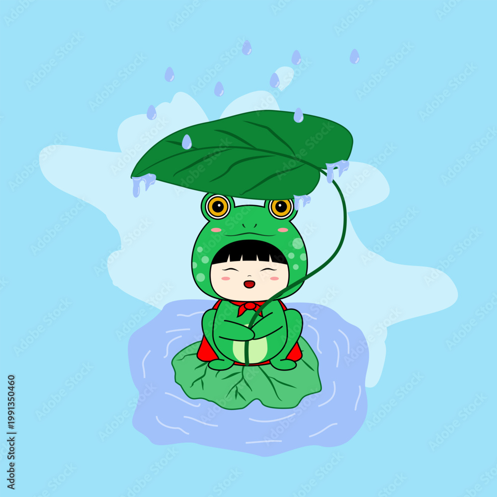 Obraz premium a girl wearing a frog mascot costume. Vector Illustration. EPS 10.