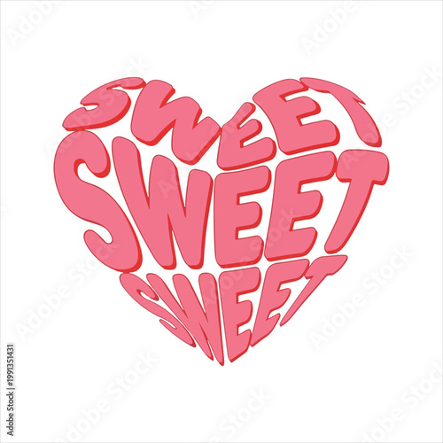 Sweet heart shape with repeated sweet text valentines day word art graphic element shape design gem tlich affection sweetness kindness charming typography illustration sentiment