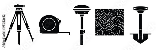 Professional surveying tools and topographic map for precise land measurement and engineering projects