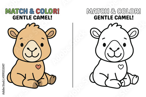 Coloring page camel, learn to draw for kids, educational game for children.
