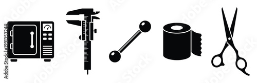 Essential utility and personal care icons presented in bold black silhouettes suitable for modern app interfaces and signage