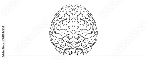 Single continuous line drawing of a human brain for psychology, neuroscience, and medical study applications.