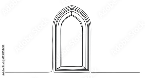 Minimalist single line drawing of an arched doorway creating a sense of depth perfect for architectural or spiritual themes