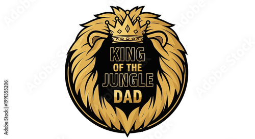 King of the Jungle Dad golden lion emblem with crown.