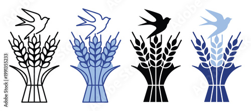 Wheat bundle and swallow bird symbol representing agriculture and nature for branding and graphic elements