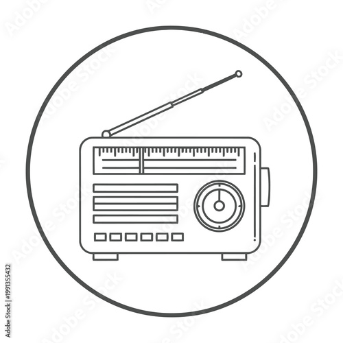 Retro radio receiver with antenna isolated on white background