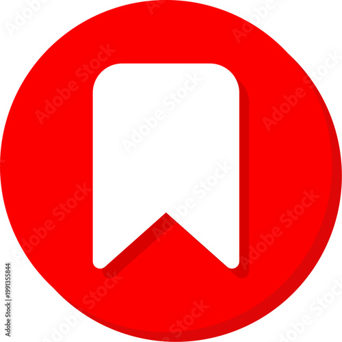 Bold white bookmark icon on red circle with shadow for saving content and favorites