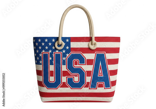 American flag design tote bag featuring usa text isolated on transparent background
