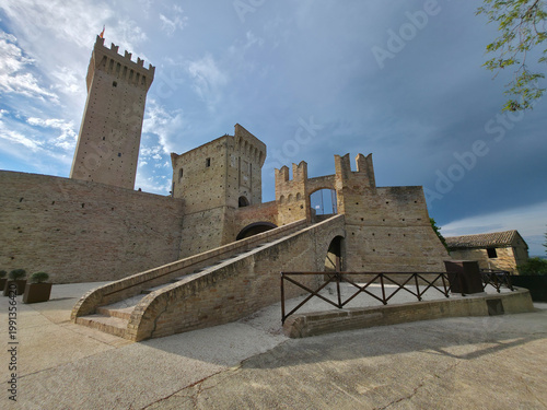 Medieval Castle of Montefiore in Recanati, Marche, Italy: Ancient Fortress Architecture and Tower