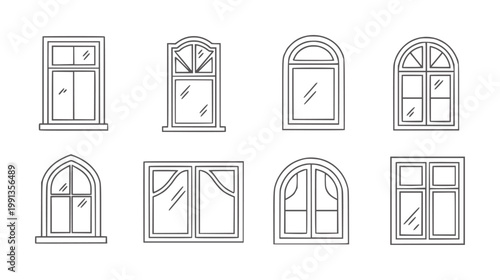 Collection of eight different window outline white architecture