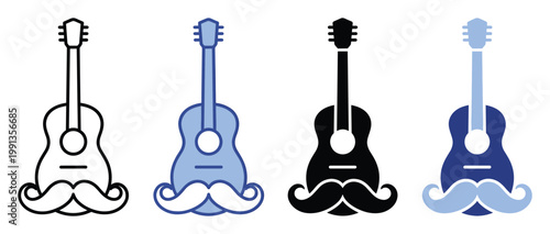 Acoustic guitar icon with stylish mustache perfect for music related themes and cultural event promotions