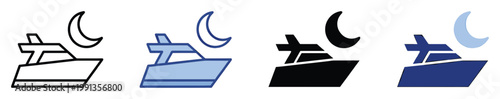 Sleek marine vessel and moon visual elements for conveying night travel on water or luxury nautical journey applications.