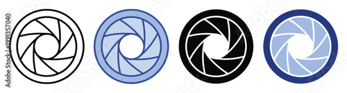 Camera aperture iris diaphragm icon set symbolizing photography optics focus control for digital graphics and applications