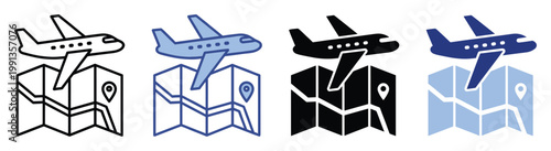Airplane flying above a folded map with a location pin symbolizing global travel and journey planning applications