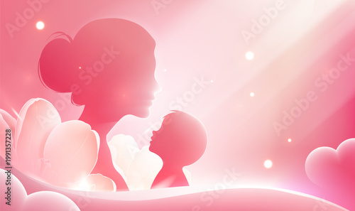 Happy Mothers Day Pink Silhouette Background