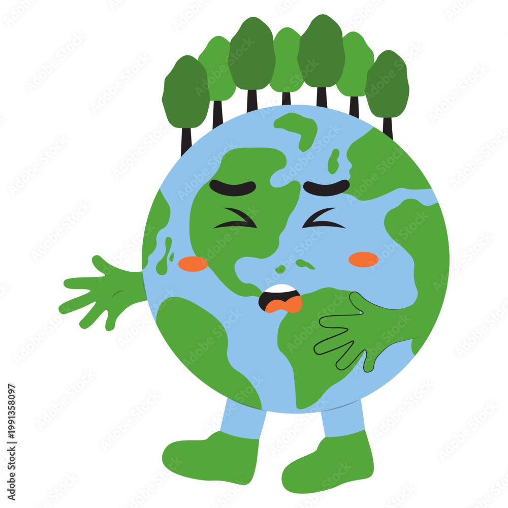 Fototapeta premium Cute Earth Day Illustration. Vector Cartoon Character.
