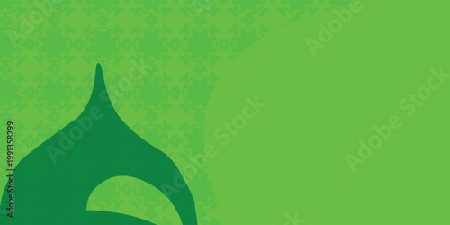 green Islamic Background with Mosque Silhouette and Hanging Crescent Moon Stars for Ramadan, Eid Mubarak dan Eid Al-Adha, vector desgn eps10