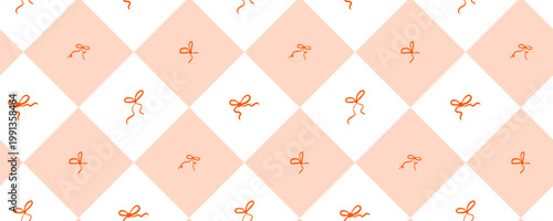 Bow Ribbon Seamless Pattern. Pink Vintage Bow Surface Pattern. Cute Ribbon Stripe for Holiday Print Seamless Wallpaper Background. Vector Hand Drawn Gift Wrap Paper Bg