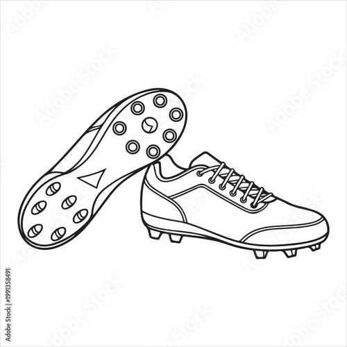 A black and white drawing of a cleat and a shoe