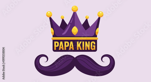 Purple King Crown and Mustache Graphic Design Icon.