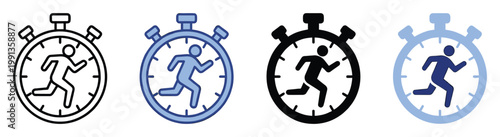 Dynamic stopwatch icon featuring a running figure symbolizing fast pace competition and athletic performance measurement application.