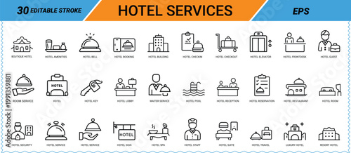 Hotel Services Icons Set Vector Illustration With Editable Stroke Keywords: web icon app icon