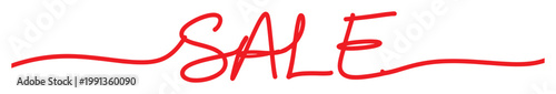 Dynamic red script SALE wordmark with an elegant swoosh accent ideal for retail promotions holiday discounts and special offerings