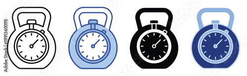 Versatile kettlebell stopwatch icon for fitness and workout timing applications, perfect for health and sport branding graphics.