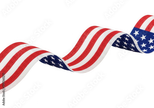 Wavy american flag design with red and white stripes and blue field isolated on transparent background