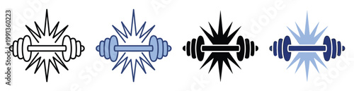 Dynamic barbell weight lifting icon symbolizing strength and intense workout power for fitness apps and sports branding